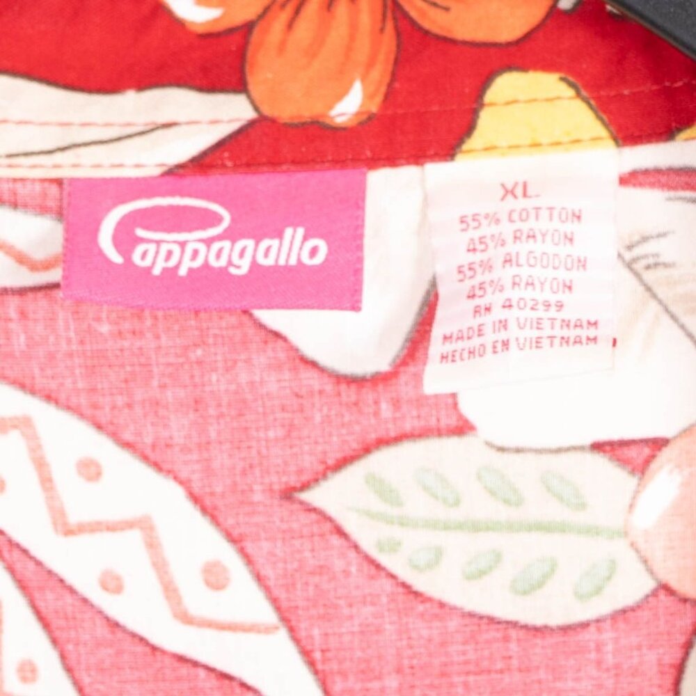 Pappagallo Hawaiian Shirt Womens XL Red Floral Ruched Drawstring Side Buttons - Picture 5 of 6